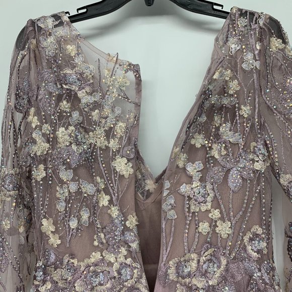 Mac Duggal Dress 20402 Floral Embroidered Long Sleeve Mesh Gown - Picture 13 of 16
